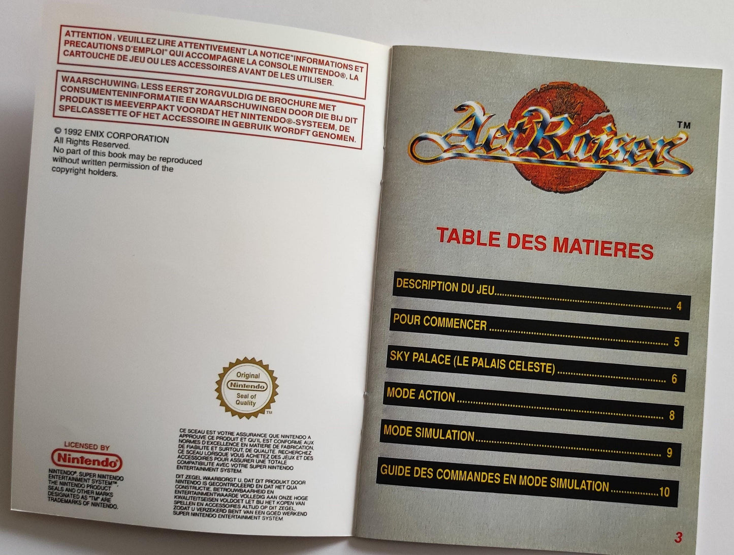 Notice ActRaiser SNES - Français -