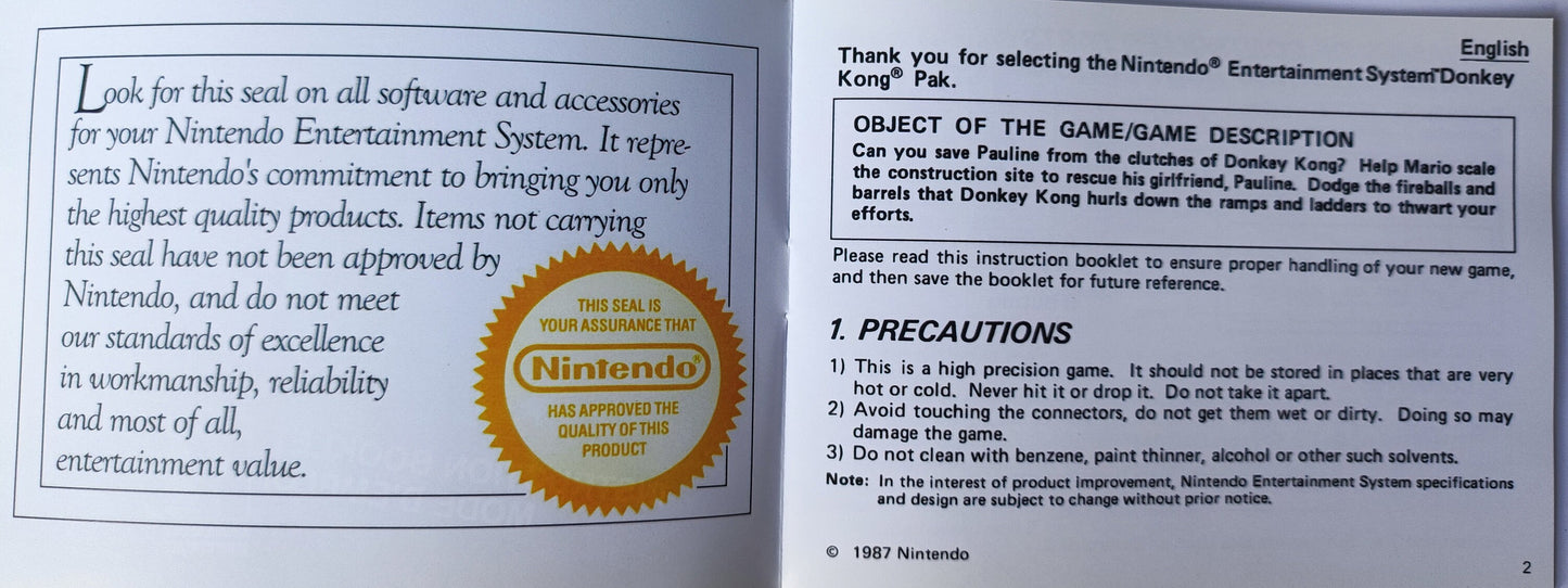 Notice Donkey Kong- ASD - NES - Français/Anglais -