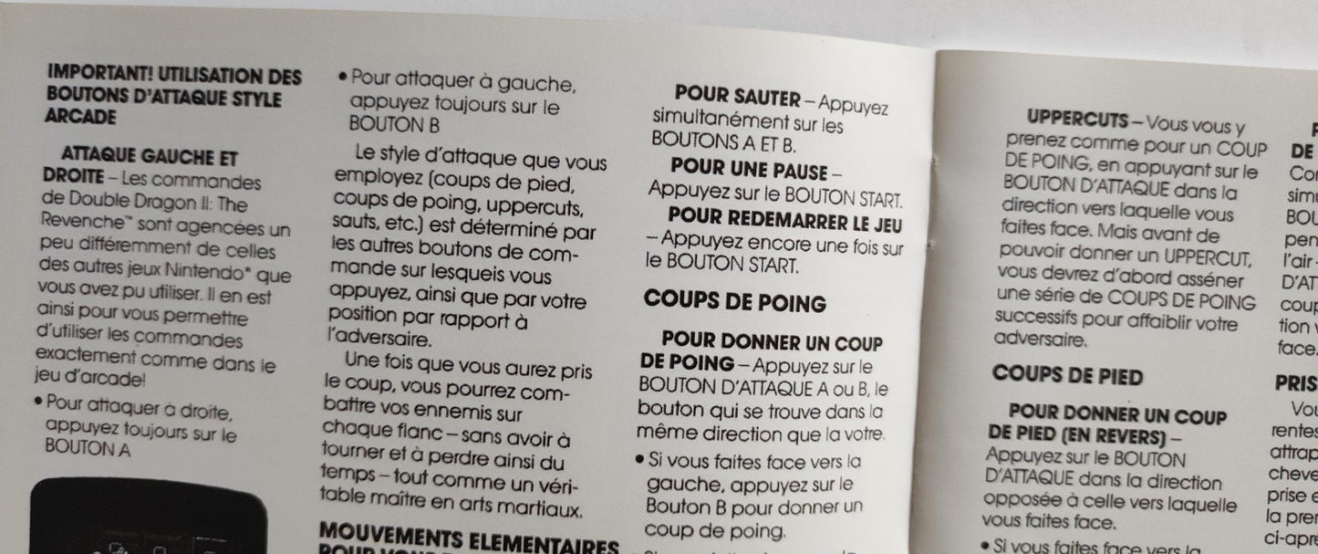 Notice Double Dragon II: The Revenge NES - Français -