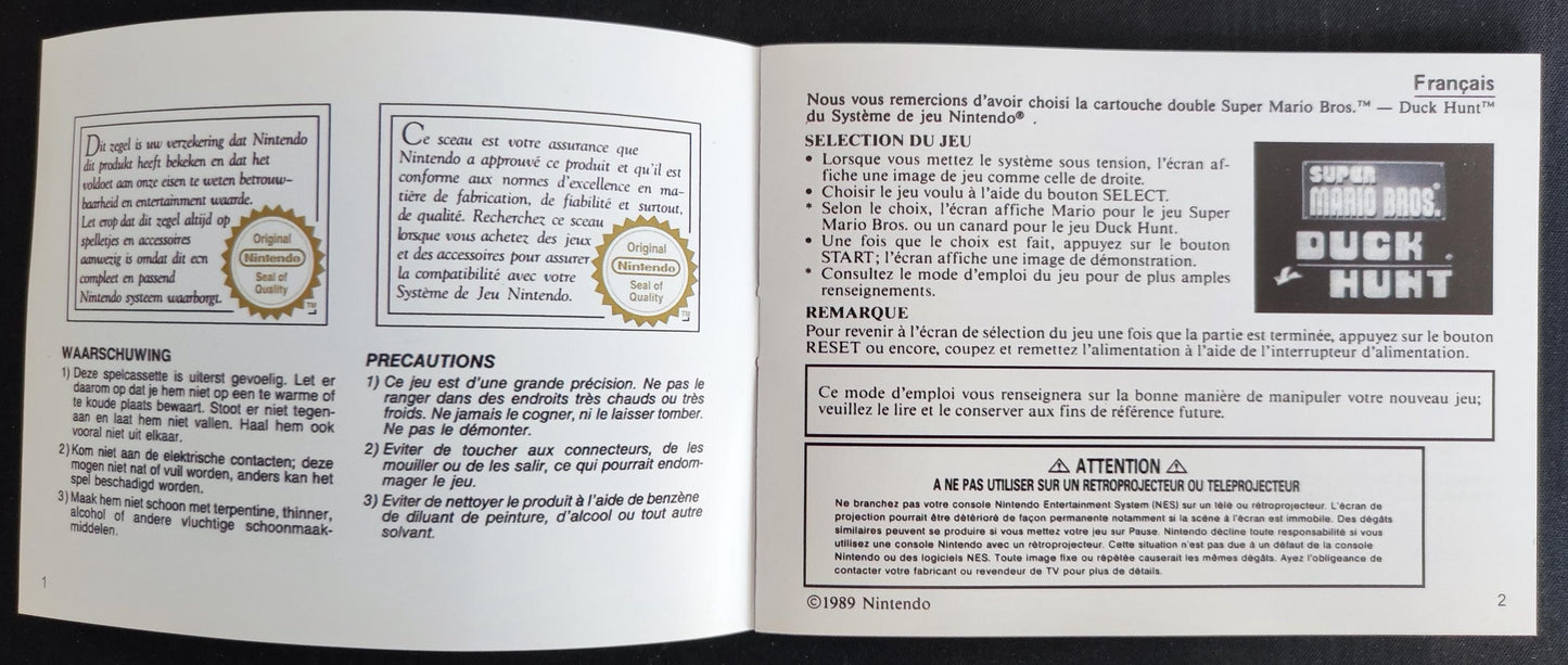 Notice Super Mario Bros, Duck Hunt - NES - Français -