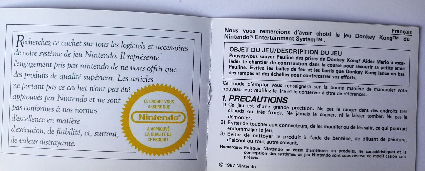 Notice Donkey Kong- ASD - NES - Français/Anglais -