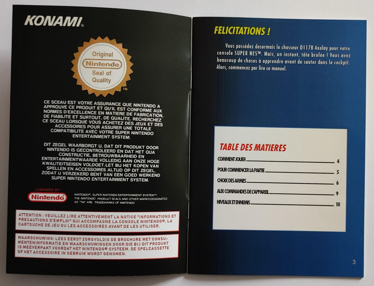 Notice Axelay SNES - Français -