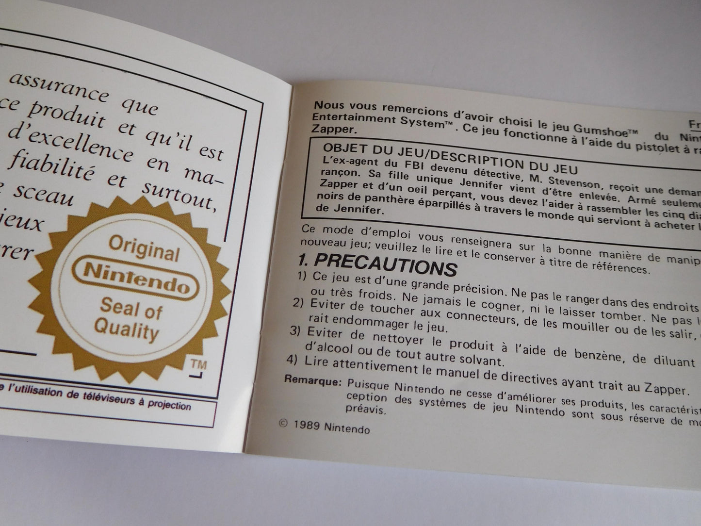 Notice Gumshoe NES - Français -