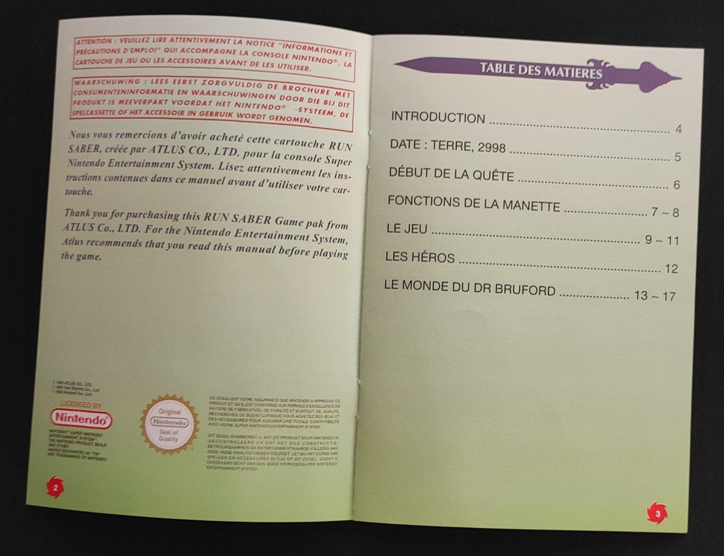 Notice Run Saber - SNES - Français -