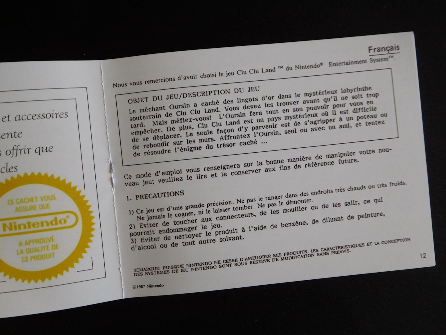 Notice Clu Clu Land - ASD - NES - Français/Anglais -