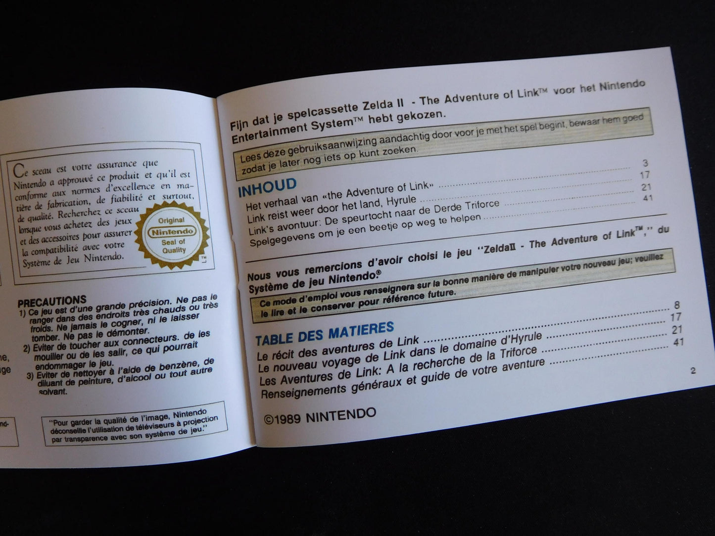 Notice Zelda II: The Adventure of Link - NES - Français / Néerlandais -