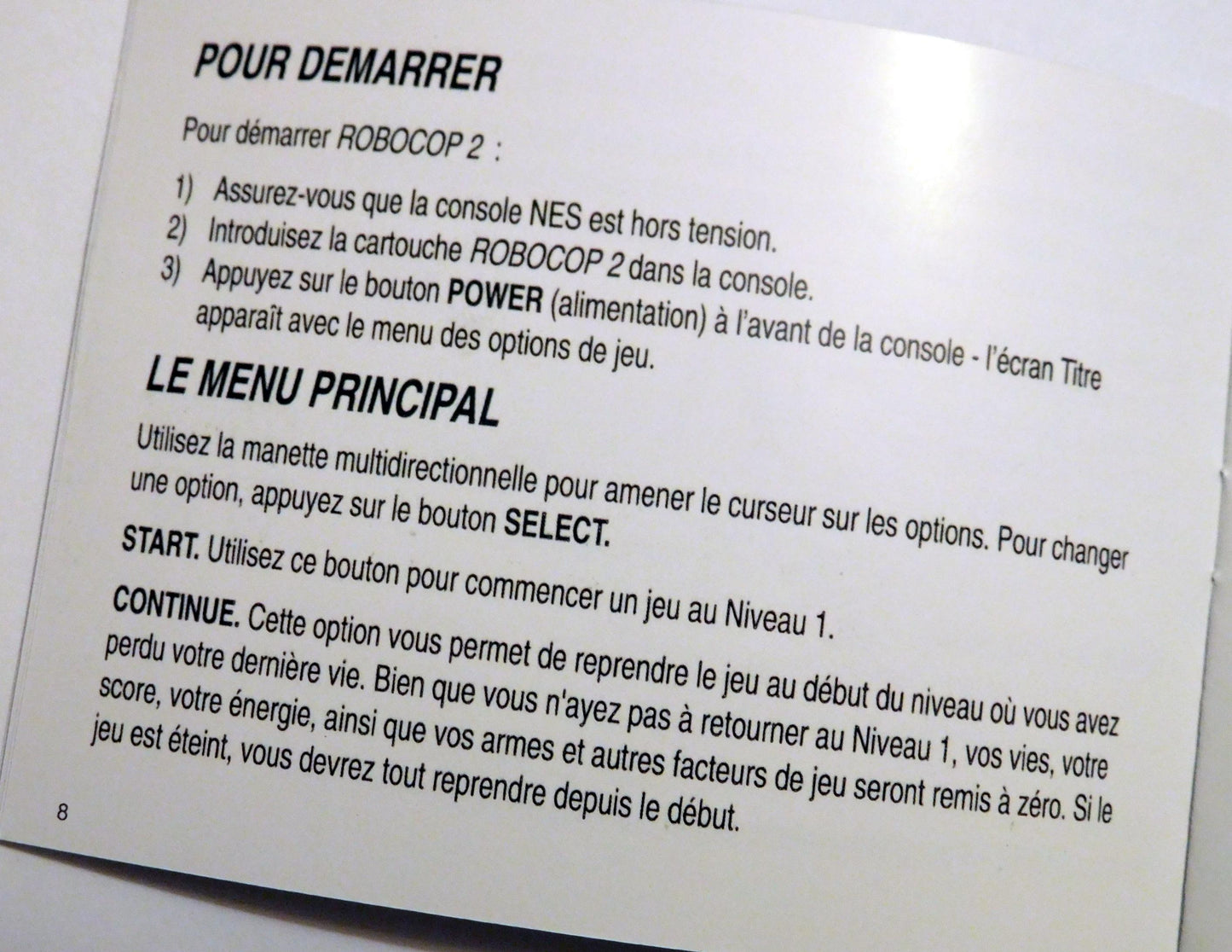 Notice RoboCop 2 NES - Français -