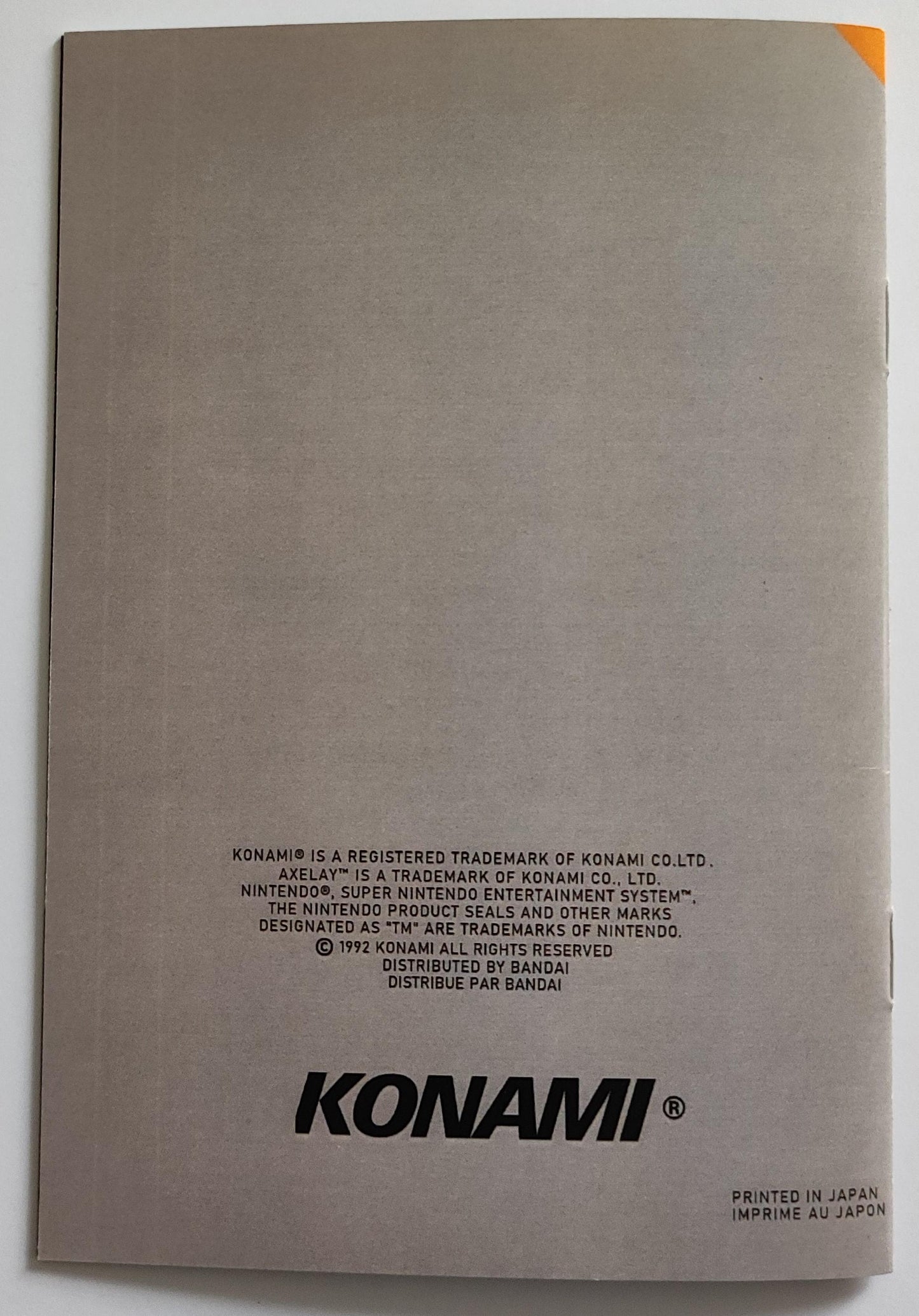 Notice Axelay SNES - Français -